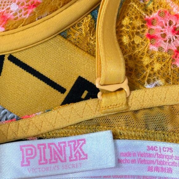 Victoria's Secret PINK Date Push Up Padded Yellow Floral Bra 34C - Picture 5 of 10